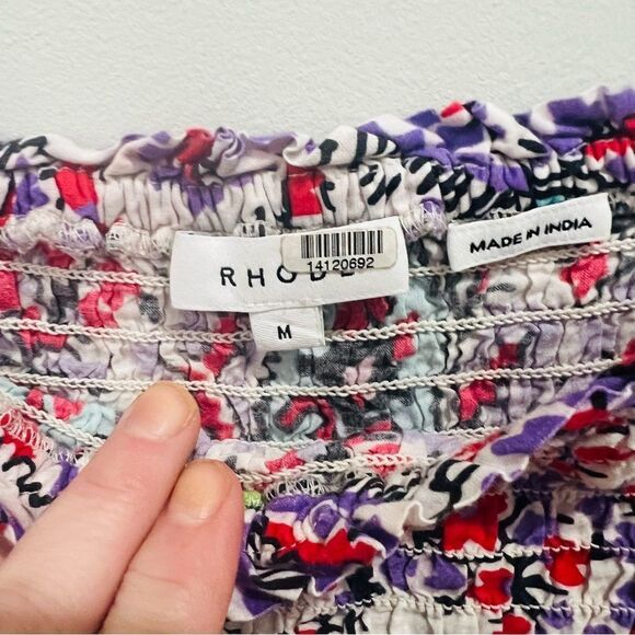 RHODE Purple long sleeve square neck smocked Alicia top size medium m - Picture 11 of 13